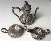 3 PC STIEFF REPOUSSE STERLING COFFEE SET.
