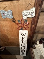 welcome sign, tin signs, lighted poinsetta
