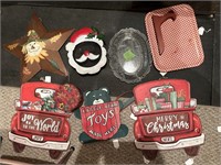 tin christmas trays and signs & other misc