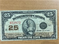 1923 Cdn $.25 Shinplaster Note