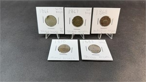 (5) SHIELD NICKELS 1866 TO 1883