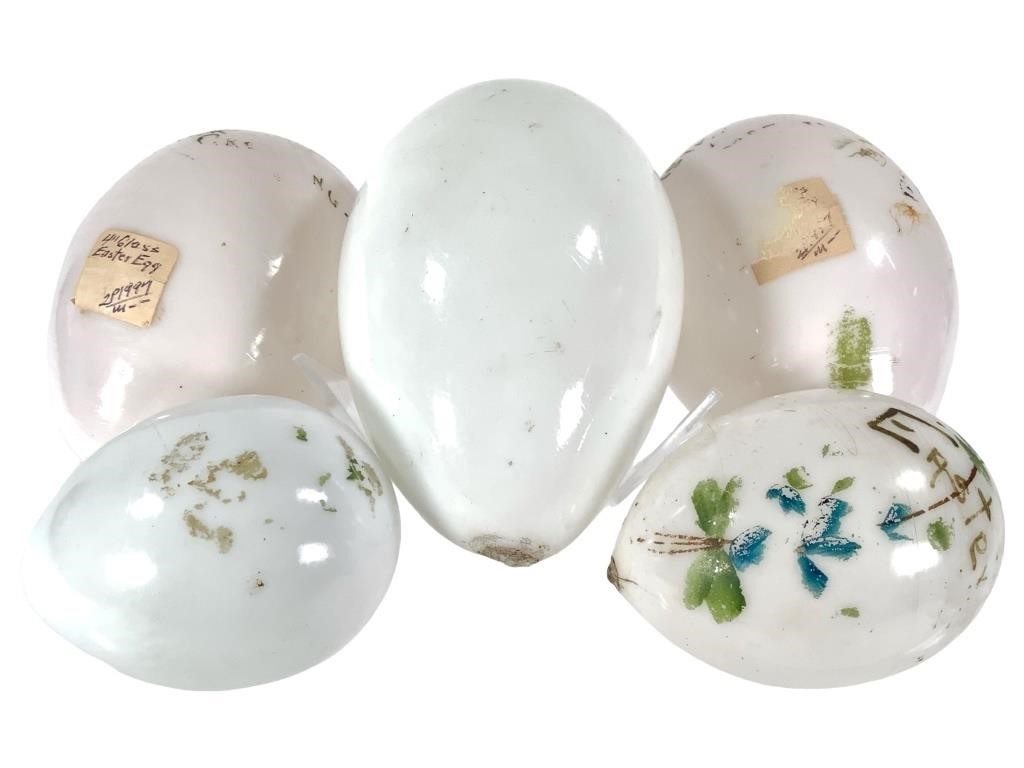 5 Milk Glass Easter Eggs 3.25" to 5" w Decorations