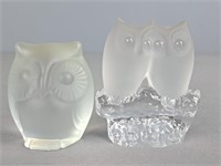 Lot Of Clear Satin Glass Owls One Marked Fenton