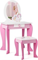 Costzon Kids Vanity Set with Mirror  Pink