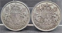 ERROR 1942 & 1943 CANADIAN SILVER FIFTY CENTS