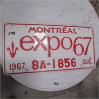 1967 MONTREAL EXPO QUEBEC LICENCE PLATE