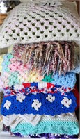 Big Stack Crocheted Blankets, Pillows