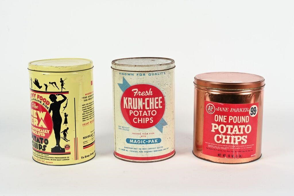 3 POTATO CHIP POUND TINS