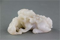Chinese Hetian White Jade Carved Lion Toggle
