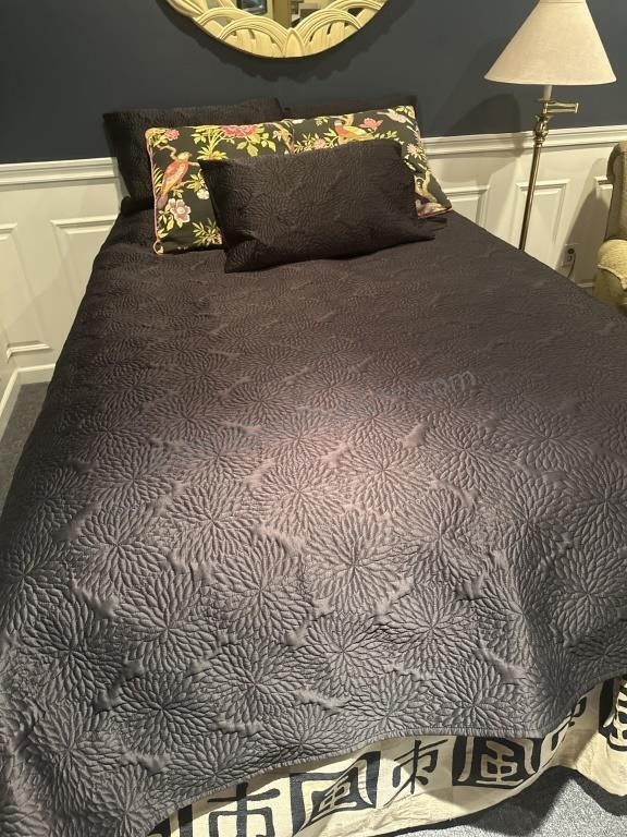 Beautiful Black Quilted Bed Spread Shown on Queen