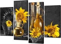 4 Panel Art: Black & White Sunflower