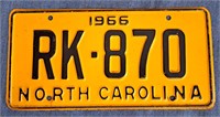 1966 YELLOW BLACK NORTH CAROLINA LICENSE PLATE