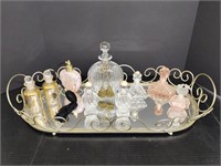 Mirrored Dresser Tray and Perfume Bottle Group