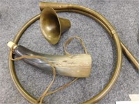 Brass hunting horn (as is) - powder horn