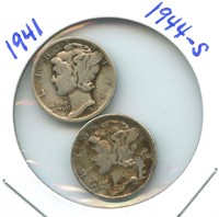 Pair of Mercury Silver Dimes - 1941 & 1944-S