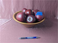 Wooden Bowl w/ Several Wooden Apples