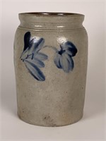 Floral Blue Decorated Stoneware Crock