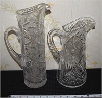 (2) ABP Cut Glass pitchers 11" & 13" tall