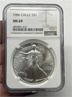 1986 American Eagle Silver Dollar NGC MS69