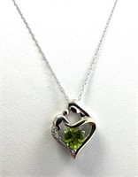 Sterling Silver 14 Kt Peridot Diamond Necklace