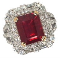 14k Gold 8.97 ct Radiant Ruby & Diamond Ring