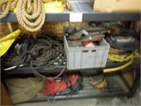 4 shelves w/large cords, heavy duty tow strap, etc
