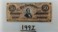 1864 FIFTY DOLLAR CONFEDERATE STATE OF