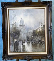J. Gaston Parisian Street Scene Oil on Canvas