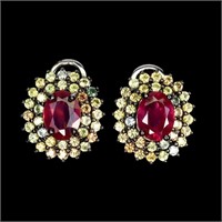 Natural Pigeon Blood Red Ruby & Sapphire EarRing