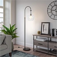 Metal Arc Floor Lamp with Glass Shade