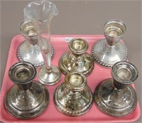 (6) Weighted Sterling Silver Candlesticks & Vase