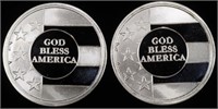 (2) 1 OZ .999 SILVER GOD BLESS AMERICA ROUNDS