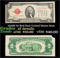 1928D $2 Red Seal United States Note Grades xf det