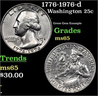 1776-1976-d Washington Quarter 25c Grades GEM Unc