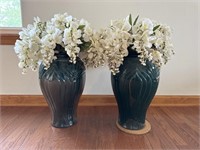 Pair decorative ceramic vases with faux flowers