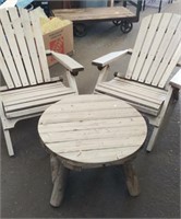 Wooden Adirondack Chairs (2) W/Round Table