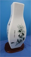 Oriental Vase made in Japan w/Wood Base