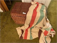 Wicker Trunk with Blanket Contents