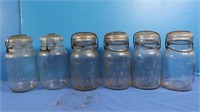 6 Vintage Atlas E-2 Seal Canning Jars-Glass Lids