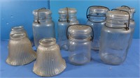 6 Vintage Glass Lid Canning Jars&Lt Fixture Globes