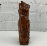 11" heavy wood carved totem