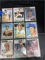 SHEET OF 9 STAR 1970S ASTROS CARDS