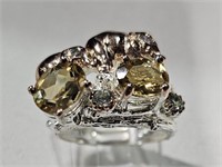 Ring,Sterling Silver Ornate Elephant & Gem sz8