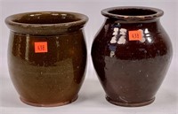 2 Redware pots - wide top 5.75", 6" tall, brown