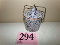 BLUE SPECKLED SNAP TOP POTTERY JAR