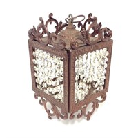 Vintage Bronze & Crystal Hanging Light Fixture