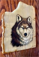 WOLF ~ Hand Painted Marble Onyx Stone ROCK
