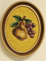 Oval Framed Textile Hooked Art Pear & Grape