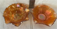 2 five inch carnival glass dishes