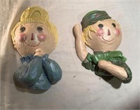 Vintage Chalkware Plaster Doll Wall Hangings